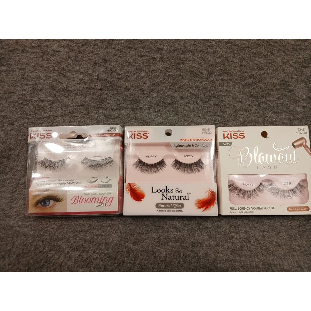 KISS False Eyelashes Womens Black Blooming Looks So Natural Blowout 3pk Bundle